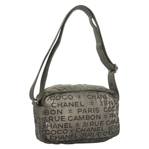 CHANEL Unlimited Shoulder Bag Coated Canvas Silver CC Auth bs27674